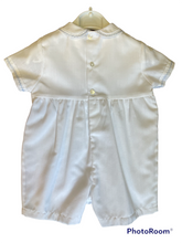 Load image into Gallery viewer, Sarah Louise Smocked white/blue collared Romper C6000
